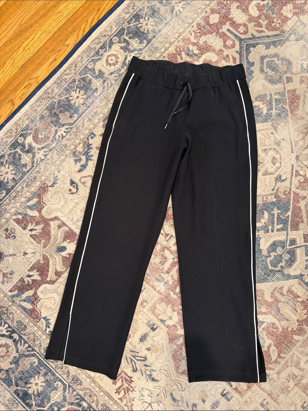LULULEMON Black Drawstring Track Pants with White Side Stripe